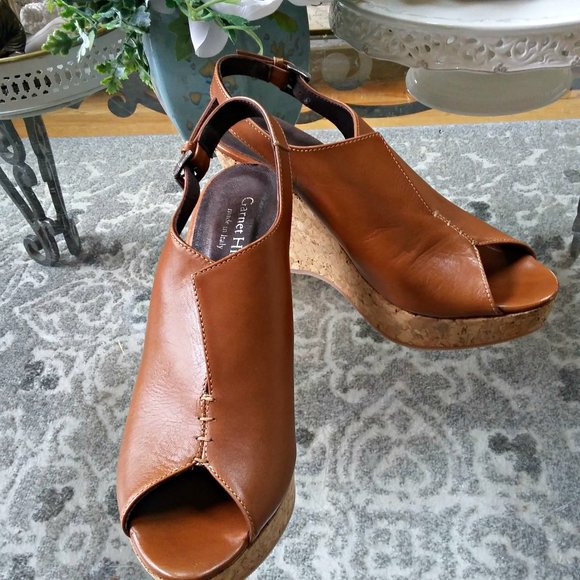 Garnet Hill Shoes - GARNET HILL Italy LEATHER Cork WEDGE Sandals SZ 9